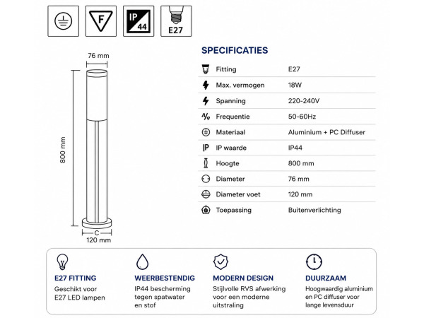 4x 4 x LED Tuinlamp – E27 – 80cm – Buitenverlichting – KAVAK-5 – foto 4 – kavel bij XL Auctions