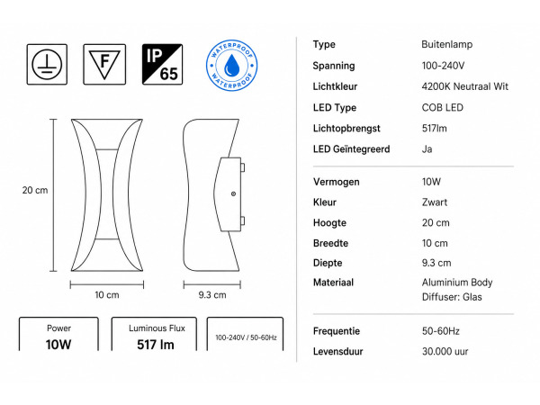 4x 4 x LED Buitenwandlamp – 10W – Zwart – MARVEL-10 – foto 4 – kavel bij XL Auctions