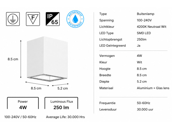 6x 6 x LED Buitenwandlamp – 4W – 4200K – Wit – IP65 – SEKOYA – foto 4 – kavel bij XL Auctions