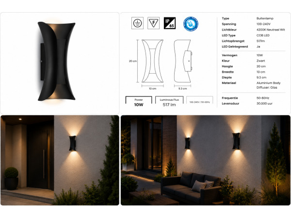 4x 4 x LED Buitenwandlamp – 10W – Zwart – MARVEL-10 – foto 5 – kavel bij XL Auctions