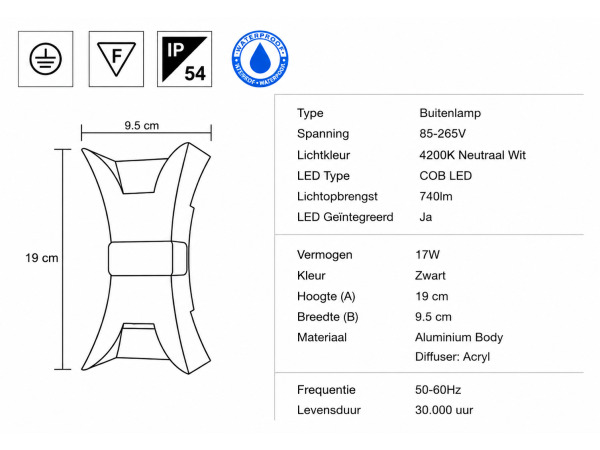 4x 4 x LED Buitenwandlamp – 17W – 4200K – Zwart – IP54 – VIPER – foto 4 – kavel bij XL Auctions