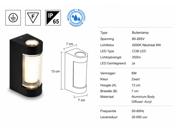 8x 8 x LED Buitenwandlamp – 6W – 4200K – Zwart – VECTOR-6 – foto 4 – kavel bij XL Auctions