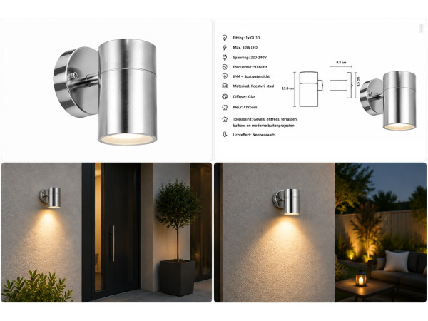 4x 4 x Buitenwandlamp GU10 – Mat Chroom – IP44 – MANOLYA-1 – foto 3 – kavel bij XL Auctions