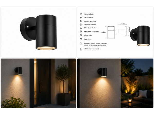 4x 4 x Buitenwandlamp GU10 – Zwart – IP44 – MANOLYA-1 – foto 3 – kavel bij XL Auctions
