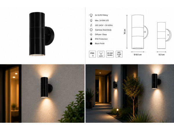 4x 4 x Buitenwandlamp Up & Down – Zwart – MANOLYA-2 – foto 5 – kavel bij XL Auctions