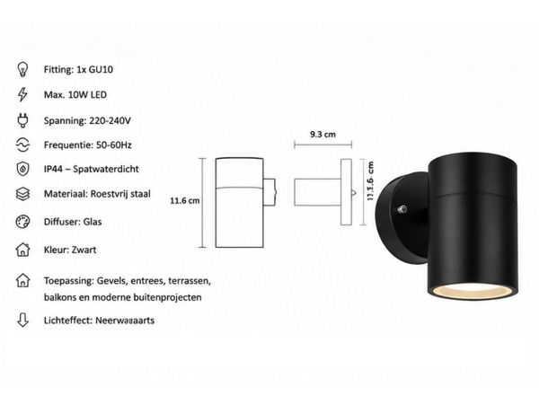 4x 4 x Buitenwandlamp GU10 – Zwart – IP44 – MANOLYA-1 – foto 4 – kavel bij XL Auctions