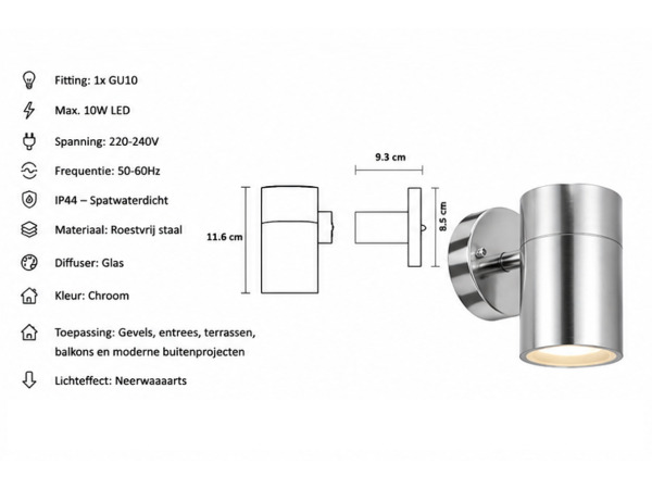 4x 4 x Buitenwandlamp GU10 – Mat Chroom – IP44 – MANOLYA-1 – foto 5 – kavel bij XL Auctions