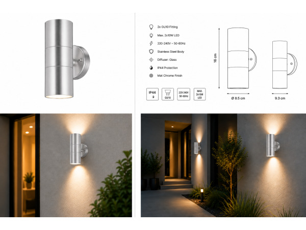 4x 4 x Buitenwandlamp Up & Down – Mat Chroom – MANOLYA-2 – foto 5 – kavel bij XL Auctions