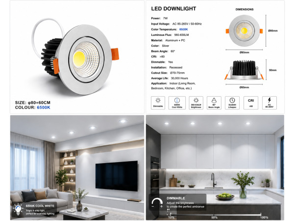 25x 25 x LED Downlight – 7W – Dimbaar – 6500K – Zilver – foto 4 – kavel bij XL Auctions