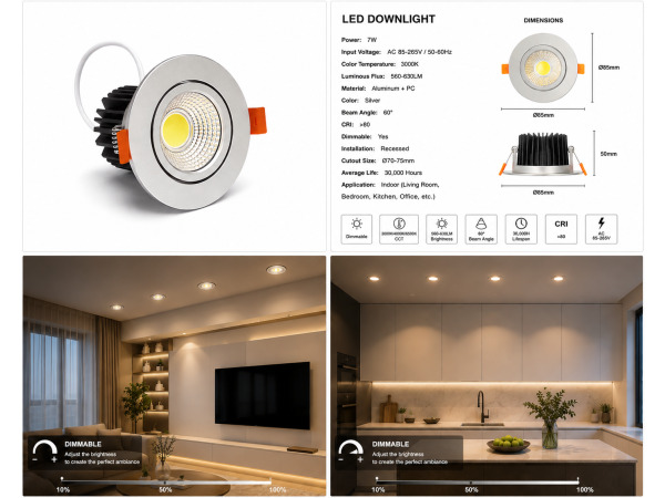 25x 25 x LED Downlight – 7W – Dimbaar – 3000K – Zilver – foto 3 – kavel bij XL Auctions