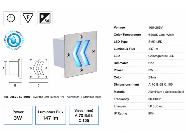 6x 6 x LED Trapverlichting 3W – Blauw – IP54 – ONIKS – foto 4 – kavel bij XL Auctions