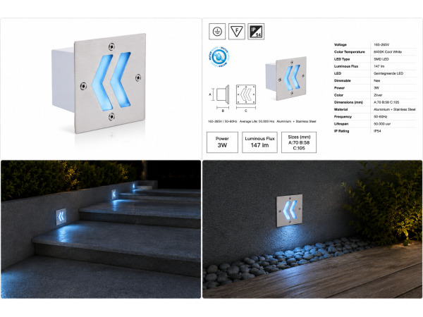 6x 6 x LED Trapverlichting 3W – Blauw – IP54 – ONIKS – foto 5 – kavel bij XL Auctions