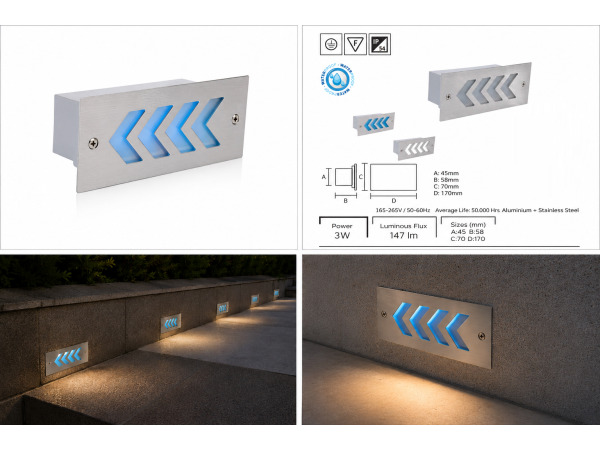 6x 6 x LED Trapverlichting 3W – Blauw – IP54 – BERIL – foto 3 – kavel bij XL Auctions
