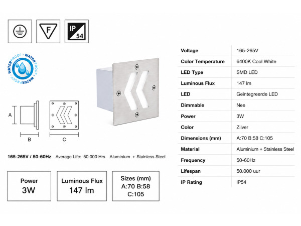 6x 6 x LED Trapverlichting 3W – 6400K Koud Wit – IP54 – ONIKS – foto 4 – kavel bij XL Auctions