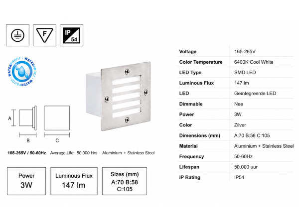 6x 6 x LED Trapverlichting 3W – 6400K Koud Wit – IP54 – AKIK – foto 4 – kavel bij XL Auctions