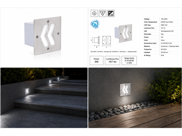 6x 6 x LED Trapverlichting 3W – 6400K Koud Wit – IP54 – ONIKS – foto 5 – kavel bij XL Auctions