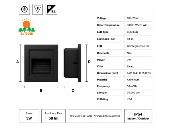 10x 10 x LED Trapverlichting 3W – Vierkant – Zwart – ICON-S – foto 4 – kavel bij XL Auctions