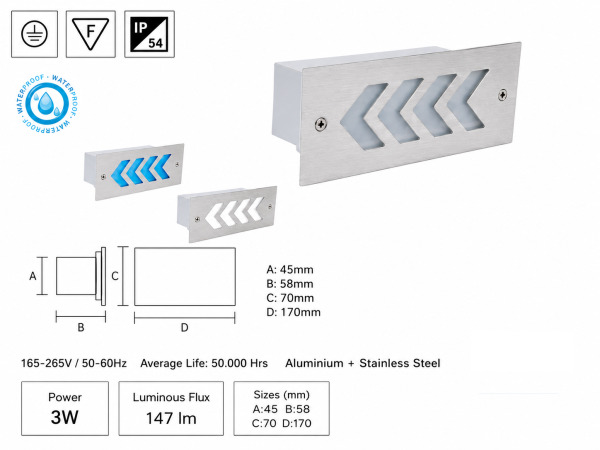 6x 6 x LED Trapverlichting 3W – Blauw – IP54 – BERIL – foto 5 – kavel bij XL Auctions