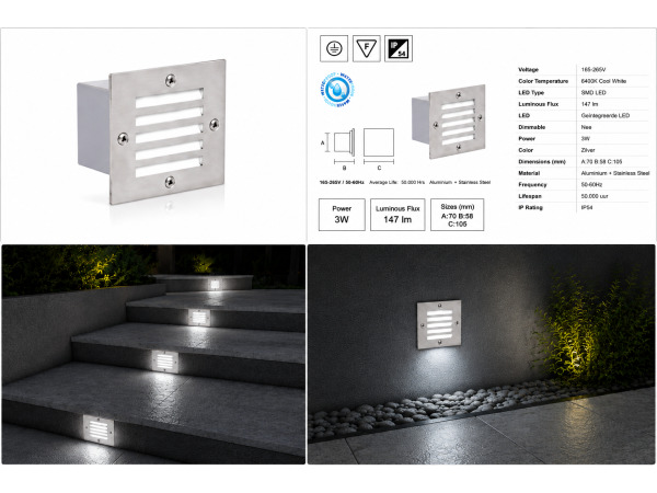6x 6 x LED Trapverlichting 3W – 6400K Koud Wit – IP54 – AKIK – foto 5 – kavel bij XL Auctions
