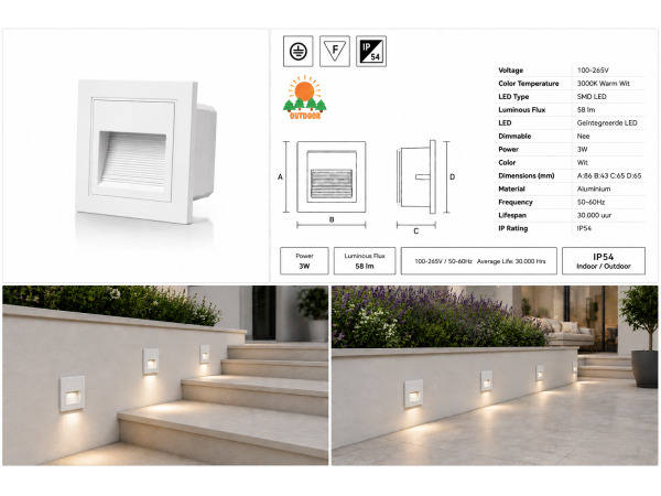 10x 10 x LED Trapverlichting 3W – Vierkant – Wit – ICON-S – foto 3 – kavel bij XL Auctions