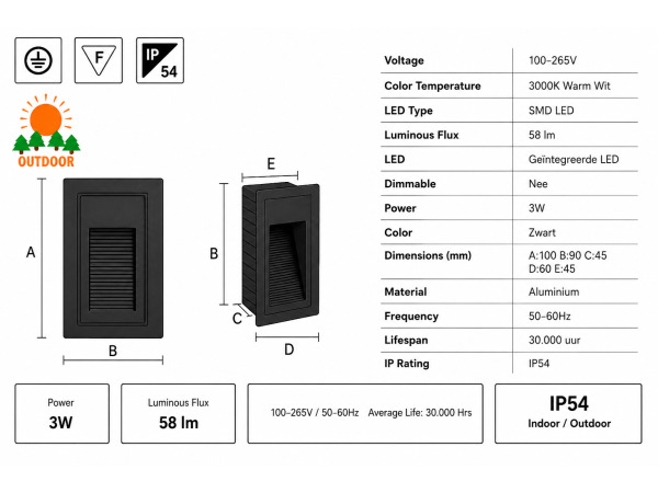 10x 10 x LED Trapverlichting 3W – Rechthoek – Zwart – YOGA-V1 – foto 4 – kavel bij XL Auctions