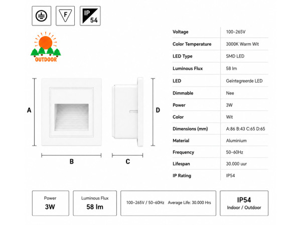 10x 10 x LED Trapverlichting 3W – Vierkant – Wit – ICON-S – foto 4 – kavel bij XL Auctions