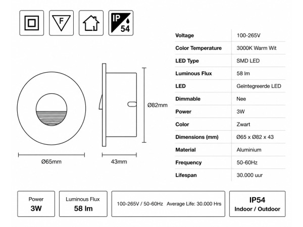 10x 10 x LED Trapverlichting 3W – 3000K – Rond – Zwart – ICON-R – foto 4 – kavel bij XL Auctions