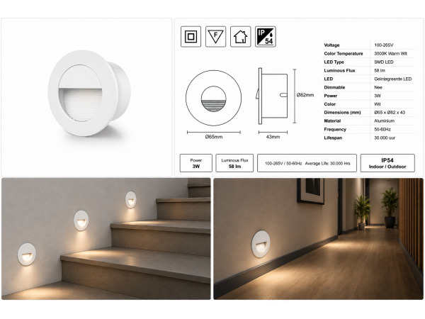 10x 10 x LED Trapverlichting 3W – 3000K – Rond – Wit – ICON-R – foto 5 – kavel bij XL Auctions