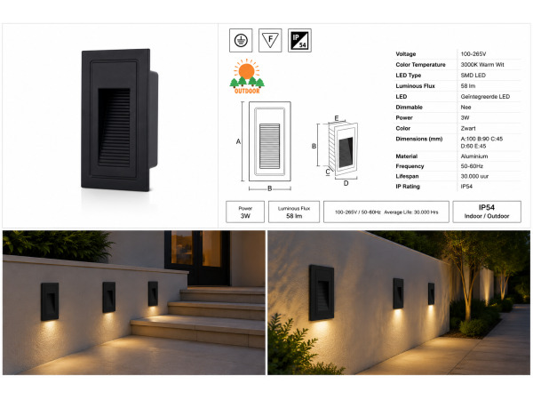 10x 10 x LED Trapverlichting 3W – Rechthoek – Zwart – YOGA-V1 – foto 5 – kavel bij XL Auctions