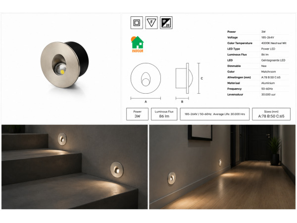 10x 10 x LED Trapverlichting 3W – 4000K – Mat Chroom – YAKUT – foto 2 – kavel bij XL Auctions