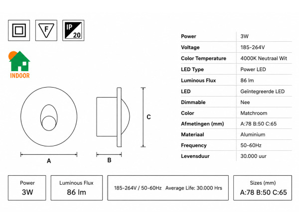 10x 10 x LED Trapverlichting 3W – 4000K – Mat Chroom – YAKUT – foto 4 – kavel bij XL Auctions