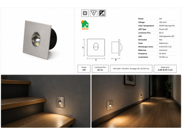 10x 10 x LED Trapverlichting 3W – 4000K – Mat Chroom – ZÜMRÜT – foto 3 – kavel bij XL Auctions