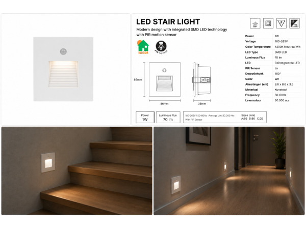 6x 6 x LED Trapverlichting 1W – Wit – PIR Sensor – DIAMOND – foto 5 – kavel bij XL Auctions