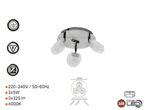 6x 6 x LED Plafondlamp – 3 Spots – 3 x 5W – 4000K – HL7160L – foto 3 – kavel bij XL Auctions