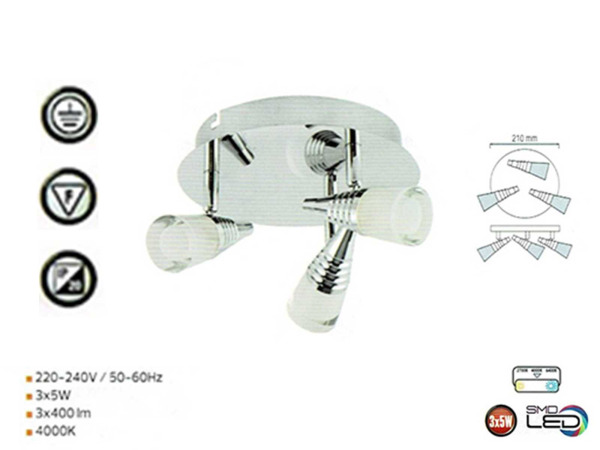 6x 6 x LED Plafondlamp – 3 Spots – 3 x 5W – 4000K – DI01 – foto 4 – kavel bij XL Auctions