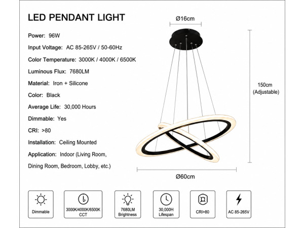 LED Kroonluchter – 3 Kleuren – Dimbaar – P7060/2 – foto 2 – kavel bij XL Auctions