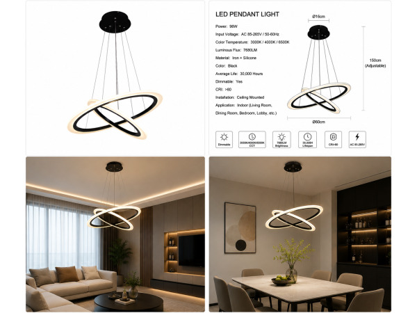 LED Kroonluchter – 3 Kleuren – Dimbaar – P7060/2 – foto 3 – kavel bij XL Auctions