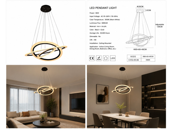 LED Kroonluchter – 3 Kleuren – Dimbaar – P7060/3 – foto 3 – kavel bij XL Auctions