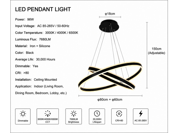LED Kroonluchter – 3 Kleuren – Dimbaar – P7065/2 – foto 3 – kavel bij XL Auctions