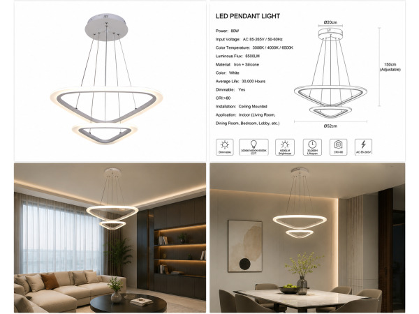 LED Kroonluchter – 3 Kleuren – Dimbaar – P7068/2S – foto 4 – kavel bij XL Auctions