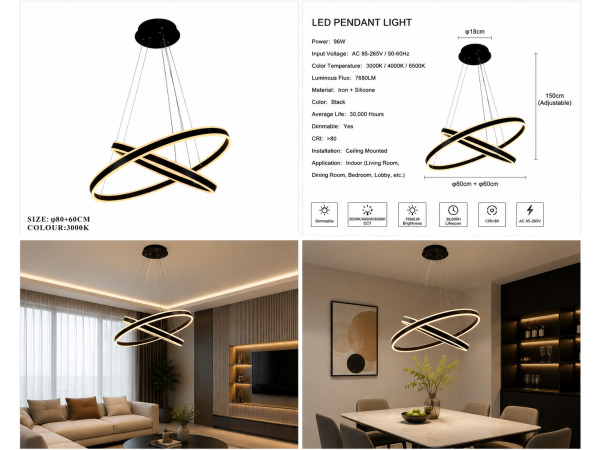 LED Kroonluchter – 3 Kleuren – Dimbaar – P7065/2 – foto 4 – kavel bij XL Auctions