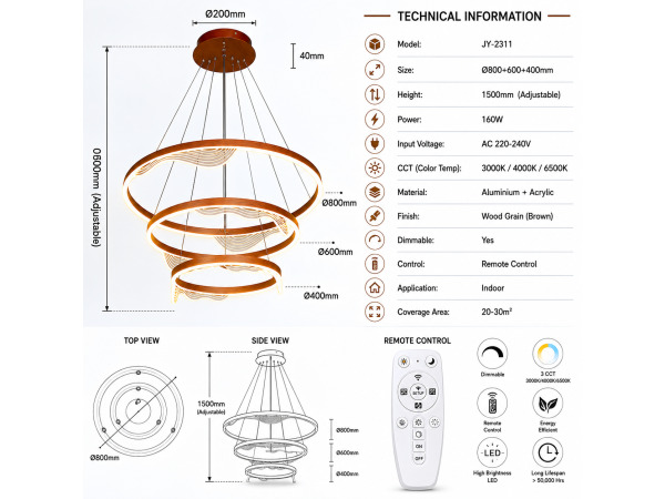 LED Kroonluchter – 3 Kleuren – Dimbaar – P7081/3 – foto 2 – kavel bij XL Auctions