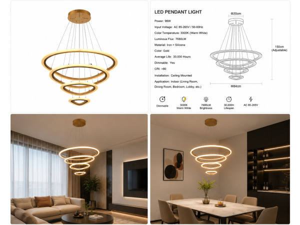 LED Kroonluchter – 3 Kleuren – Dimbaar – P7068/4 – foto 2 – kavel bij XL Auctions