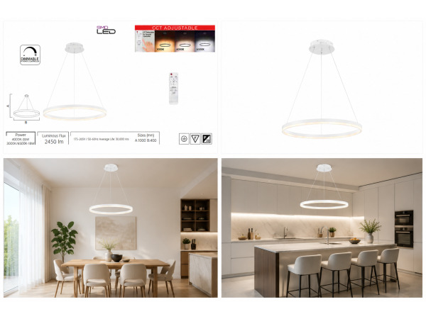 LED Ring Hanglamp 35W – 3CCT Dimbaar – Wit – HARVEY-35 – foto 3 – kavel bij XL Auctions
