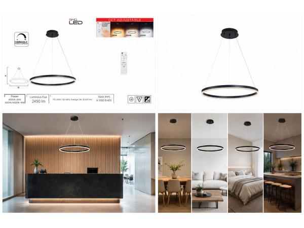 LED Ring Hanglamp 35W – 3CCT Dimbaar – Zwart – HARVEY-35 – foto 5 – kavel bij XL Auctions