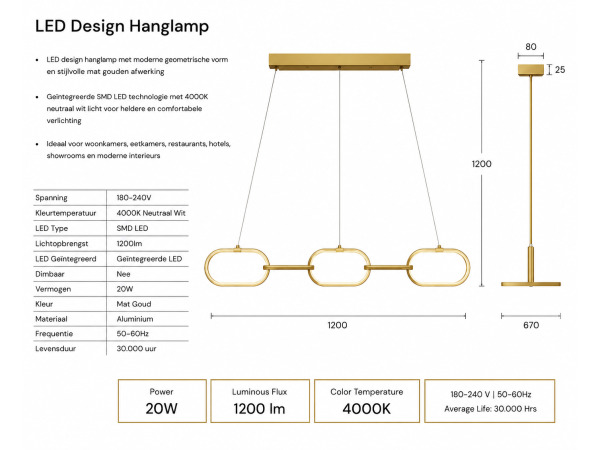 Design LED Hanglamp 36W – 4000K – Rosé Goud – EMPIRE-36 – foto 4 – kavel bij XL Auctions