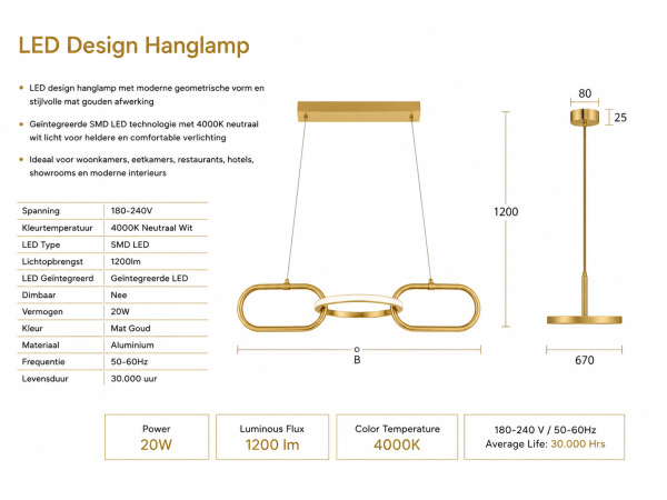 Design LED Hanglamp 20W – 4000K – Rosé Goud – EMPIRE-20 – foto 5 – kavel bij XL Auctions