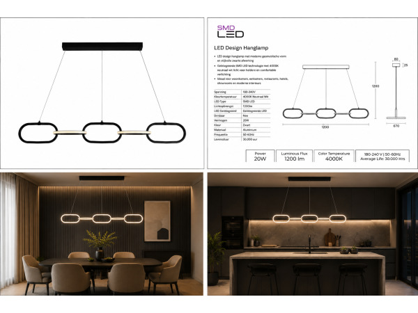 Design LED Hanglamp 36W – 4000K – Zwart – EMPIRE-36 – foto 3 – kavel bij XL Auctions