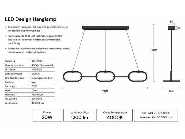 Design LED Hanglamp 36W – 4000K – Zwart – EMPIRE-36 – foto 5 – kavel bij XL Auctions