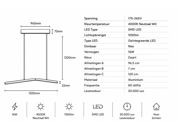 LED Hanglamp 16W – 4000K – Zwart – IP20 – EDMOND-16 – foto 4 – kavel bij XL Auctions